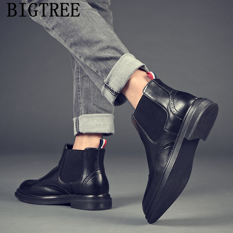 Botas Chelsea de vestir para hombre, zapatos Brogue clásicos de de lujo, botines de cuero, Ayakkabi