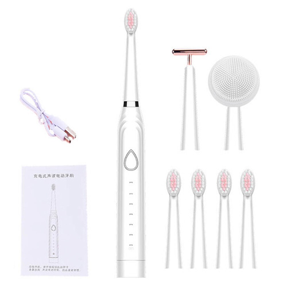 3 in 1 Schall- Elektrische Zahnbürste Gesichts Reinigung Pinsel Gesicht Vibration Heben Massgager Oral Pflege Zähne Aufhellung: Weiß