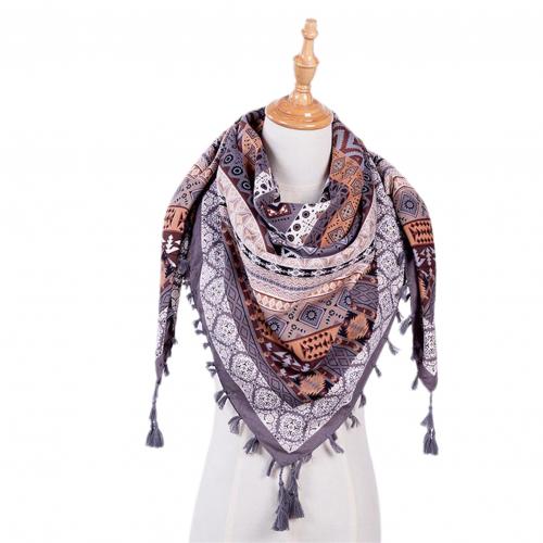 Boho tørklæde kvinder vinter bomuldsblandinger hals wrap lang varmt tørklæde etnisk print trekant kvast multifunktionelt sjal tørklæde: Grå