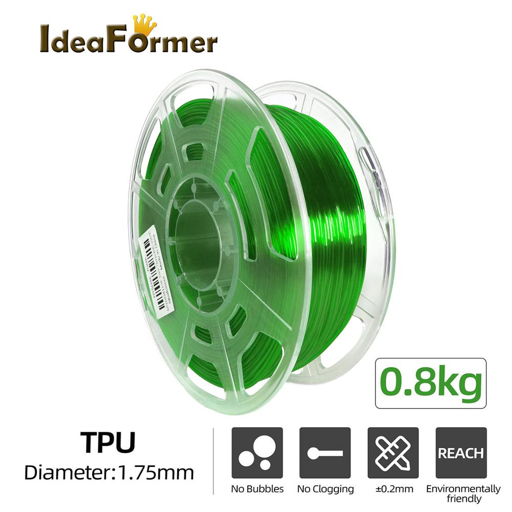 Idéformer tpu 0.8kg fleksibel 1.75mm filament printer glødetråd dimensionel nøjagtighed  +/-0.02mm til 3d trykmateriale plast: Grøn