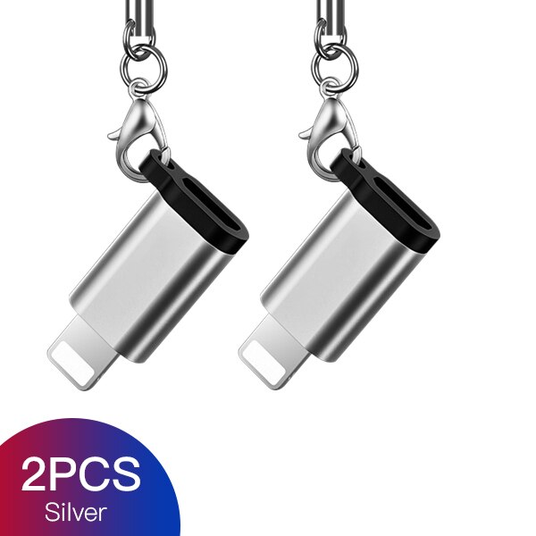 ! Accezz Micro Verlichting Usb Adapter Voor Iphone X Xr Xs Max 8 7 6S 6 Plus Met Sleutel keten Sync Data Otg Opladen 8 Pin Converter: 2PCS Silver