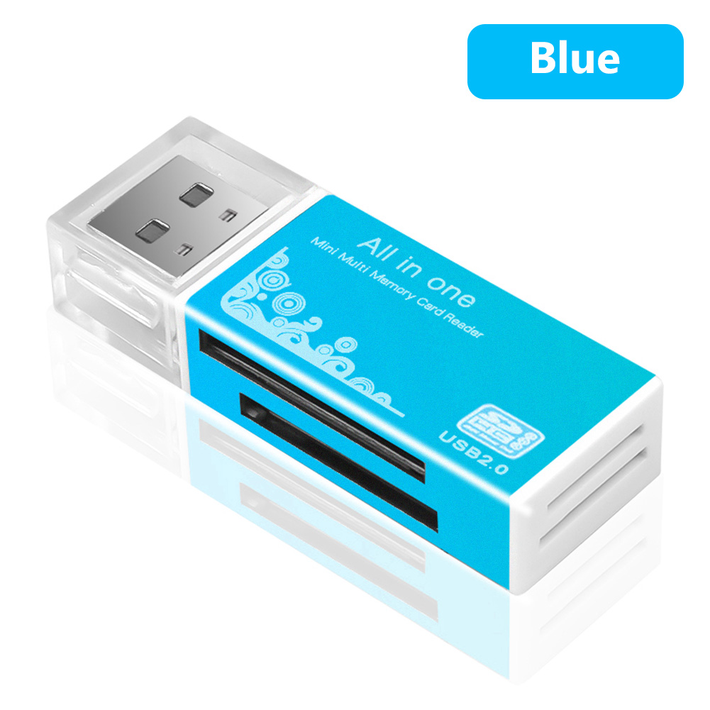 Draagbare Hoge Snelheid Kleurrijke 4 In 1 Usb 2.0 Micro Sd T-flash Tf Memory Card Reader Microsd Transflash Naar Usb flash Drive Adapter: Blue