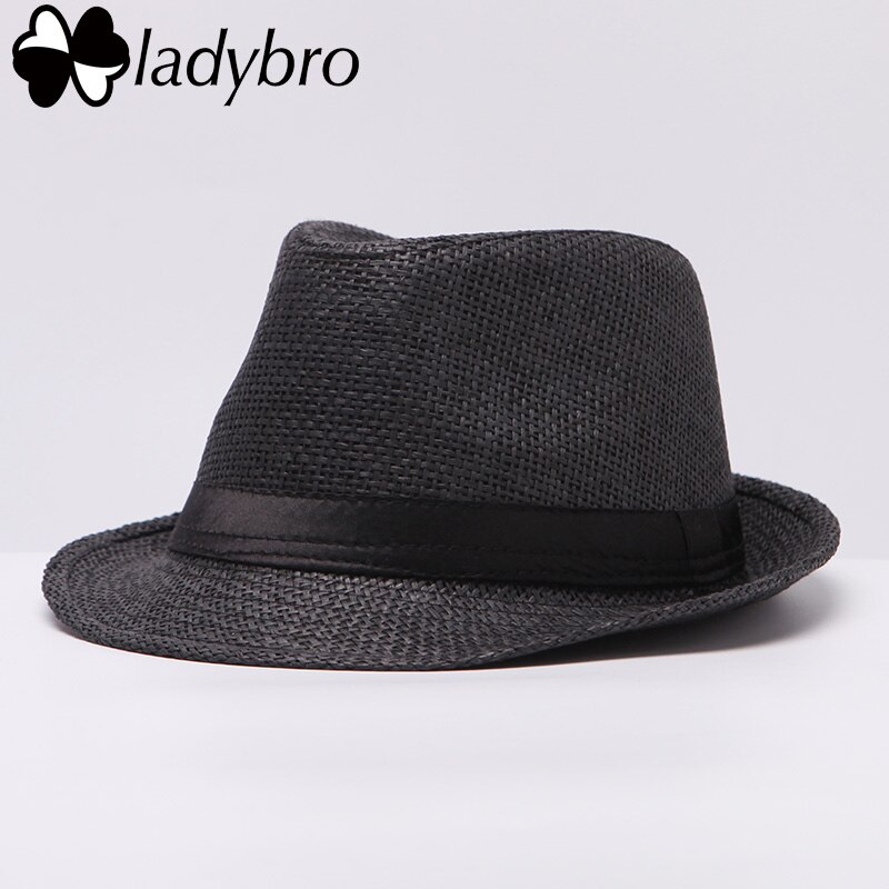 Ladybro Women Sun Hat For Men Hat Kids Summer Beach Hat Child Cap Female Panama Straw Hat Male Gangster Trilby Sun Visor Cap Boy: 007 black