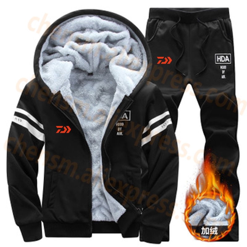 Dawa DAIWA Fleece Fishing Set Clothing Autumn Winter Outdoor Sport Suits Hiking Fishing Shirt And Pants Men Fishing Jacket