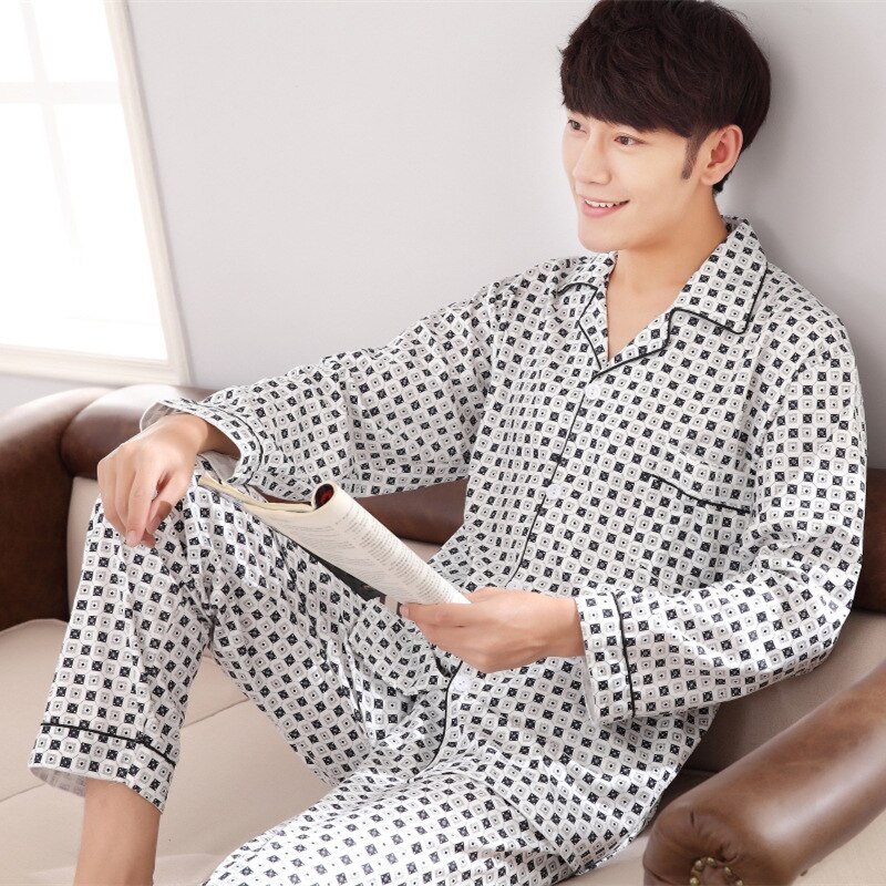 Geometrische Katoenen pyjama mannen pijamas hombre lange mouwen ongedwongen Nachtkleding mannen Plus Size homewear pyjama sets voor mannelijke