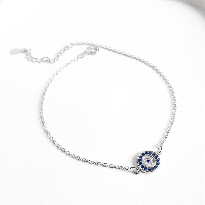 OFURE Sterling Silver Evil Eye Beads Anklet, Adjustable Silver Ball Chain, Summer Beach Jewelry, Handmade In UK