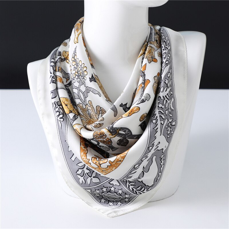 Silketørklæde firkantet kvinder top sjaler print hals tørklæder forår sommer bandana foulard femme: Fj242 beige