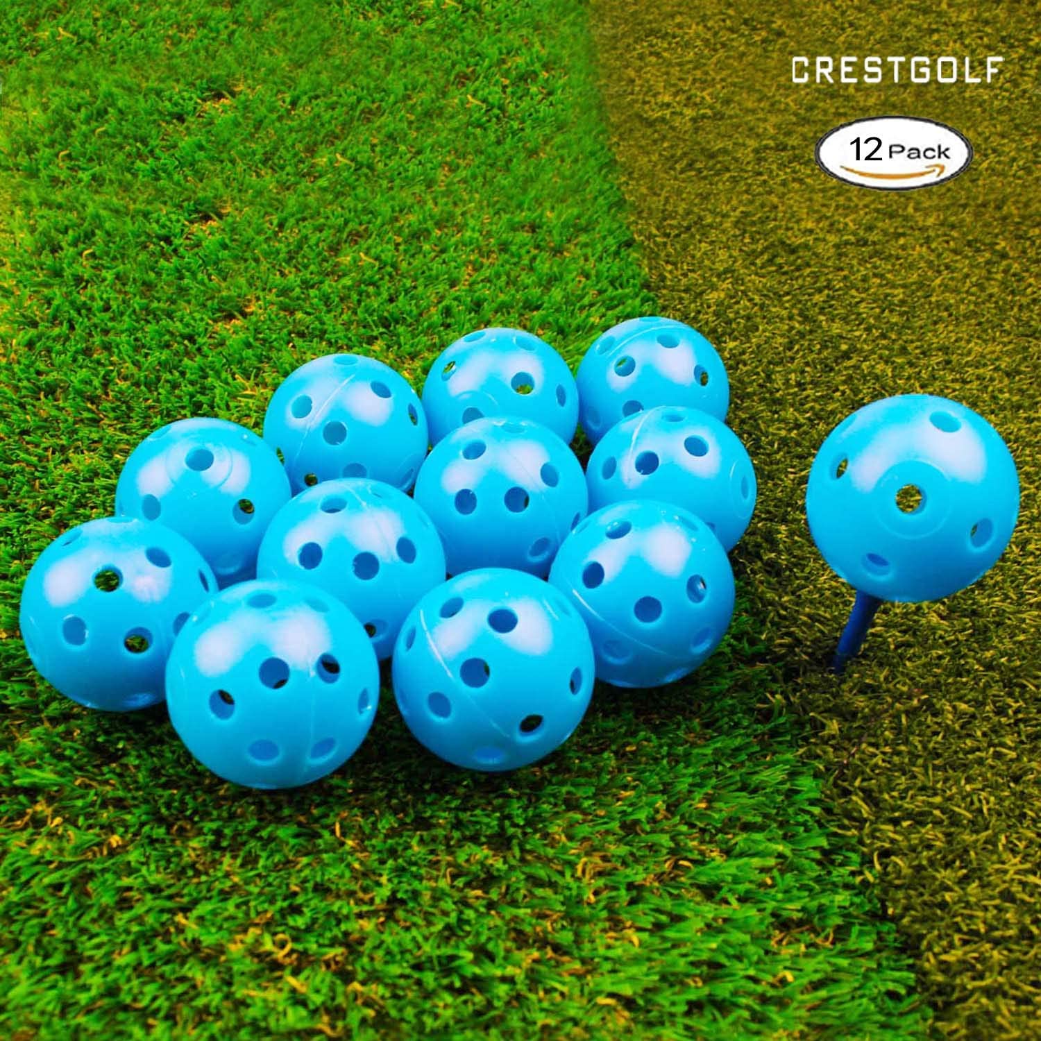 Lot de 12/50 balles d'entraînement de golf en plastique crestgolf – airflow 40mm balles de golf pour practice, entraînement au swing, usage domestique, jeux pour animaux: Bleu pack de 12