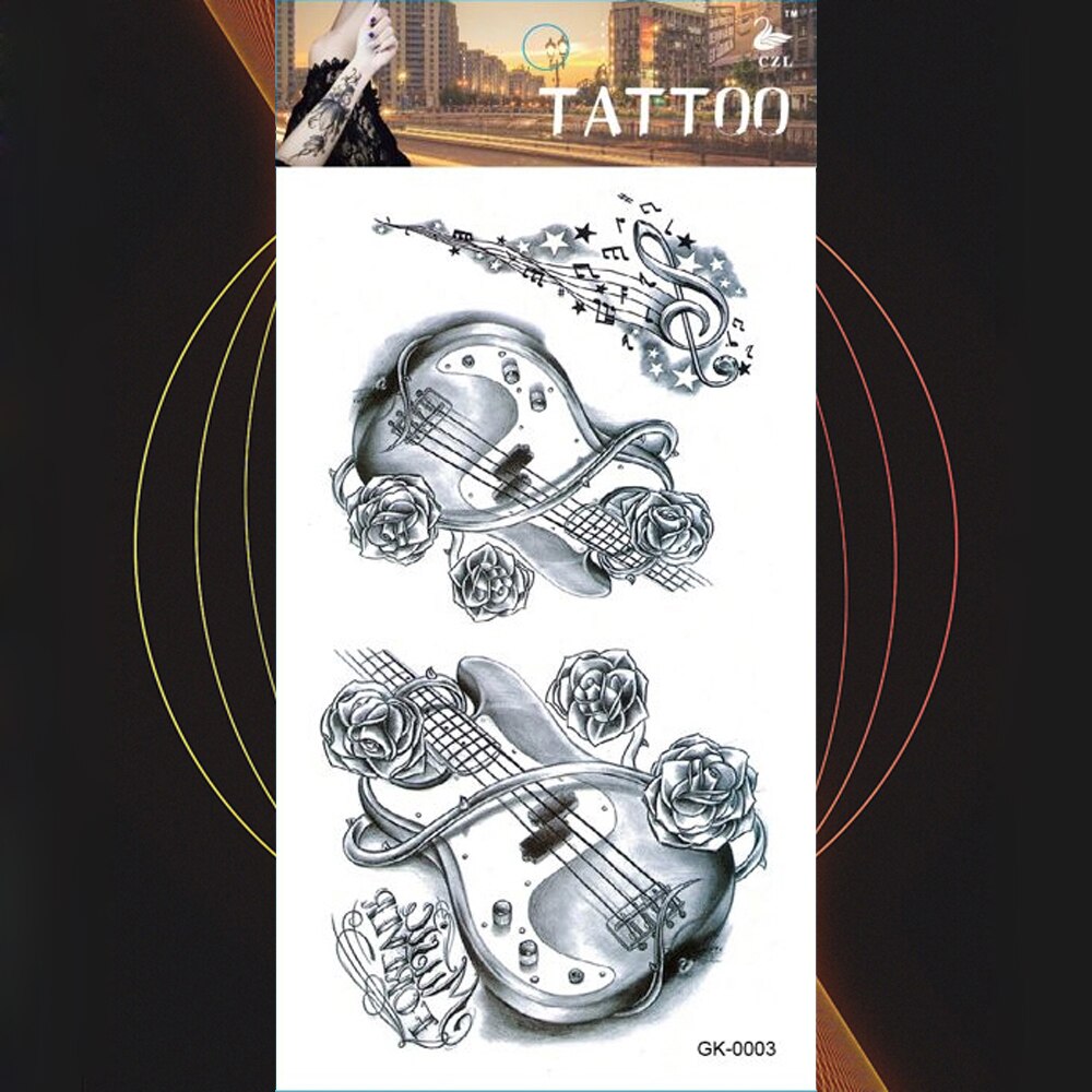 Attrapeur de rêves saint valentin tatouage temporaire autocollant guitare tatouages Sika cerf et hérisson Art corporel bras imperméable faux Tatoo: gk-0003