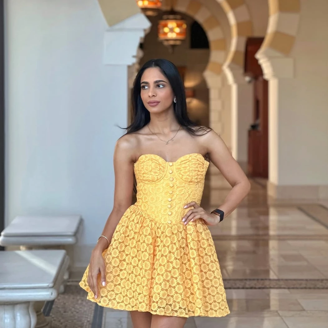Mingmingxi ærmeløse jacquard festkjoler til kvinder sexet orange a-formet kjole afslappet mini korsetkjole til