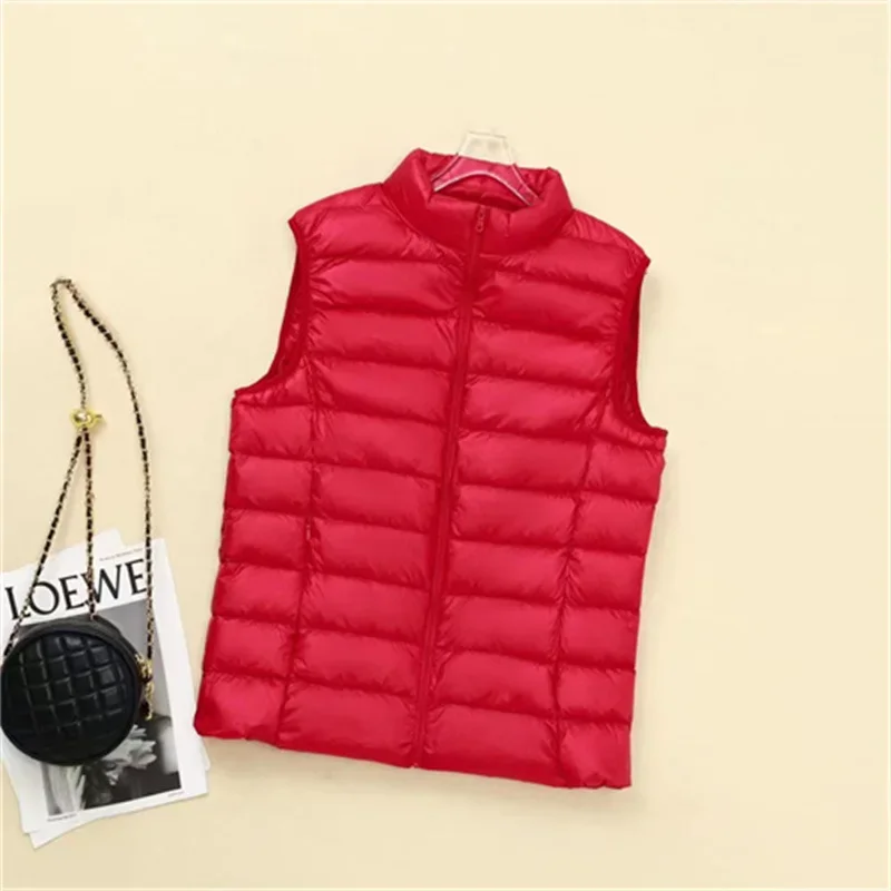 Plus Size 6XL 7XL 8XL Women Sleeveless Down Jacket Autumn Winter Female Ultra Lightweight Packable Down Vest Coat: 4XL / Red