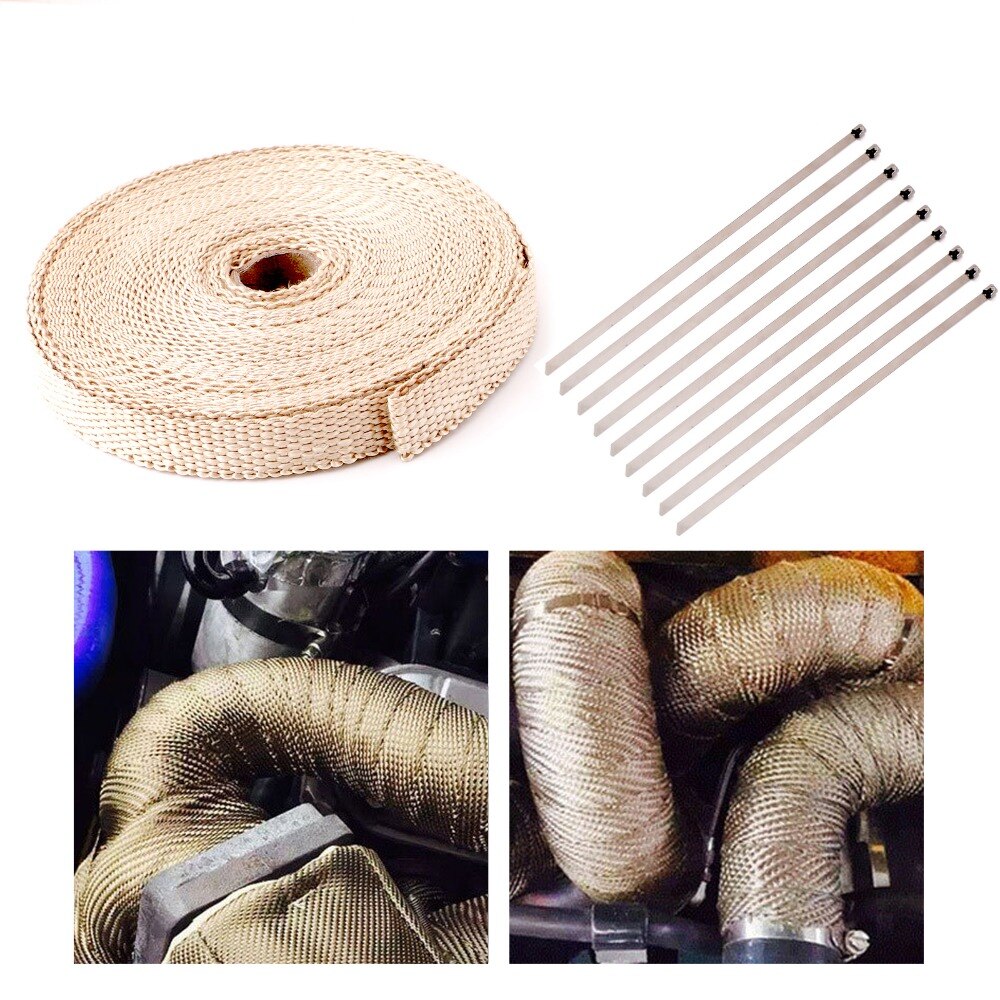 Areyourshop Auto 4/5 "50Ft Glasvezel Exhaust Header Pipe Warmte Wrap Tape + 10 Banden Kit Car Auto Accessoires