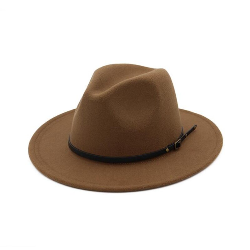 Uldfilt fedora hat kasket bred kant med bælte damer trilby chapeu feminino hat kvinder mænd jazz kirke gudfar sombrero kasketter  h3: Khaki