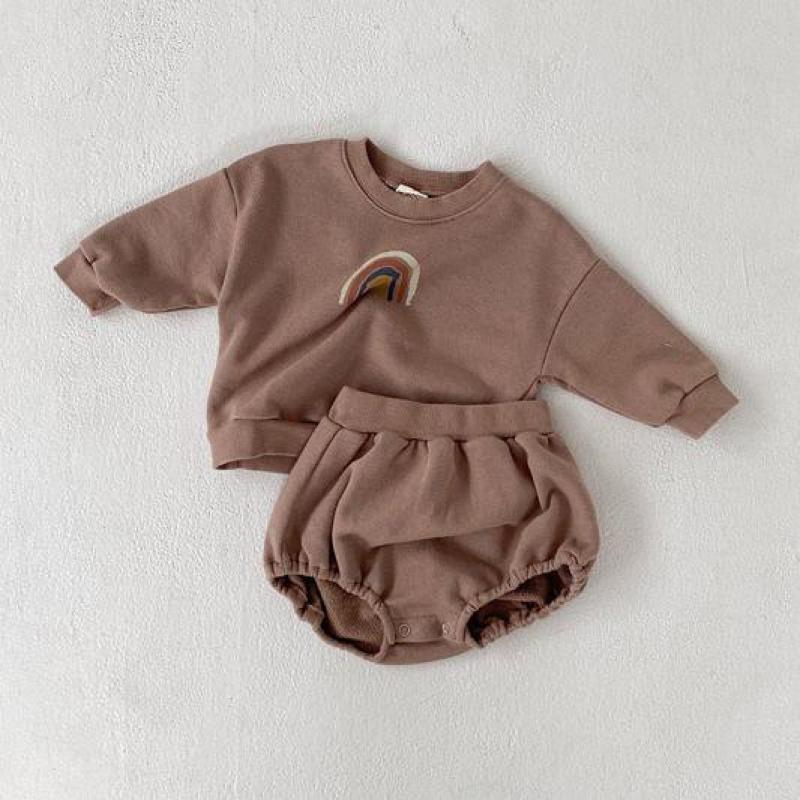 Baby pojkar och flickor regnbågs kläder set barn casual långärmad regnbågs pullover sweatshirt toppar + shorts barn kläder set