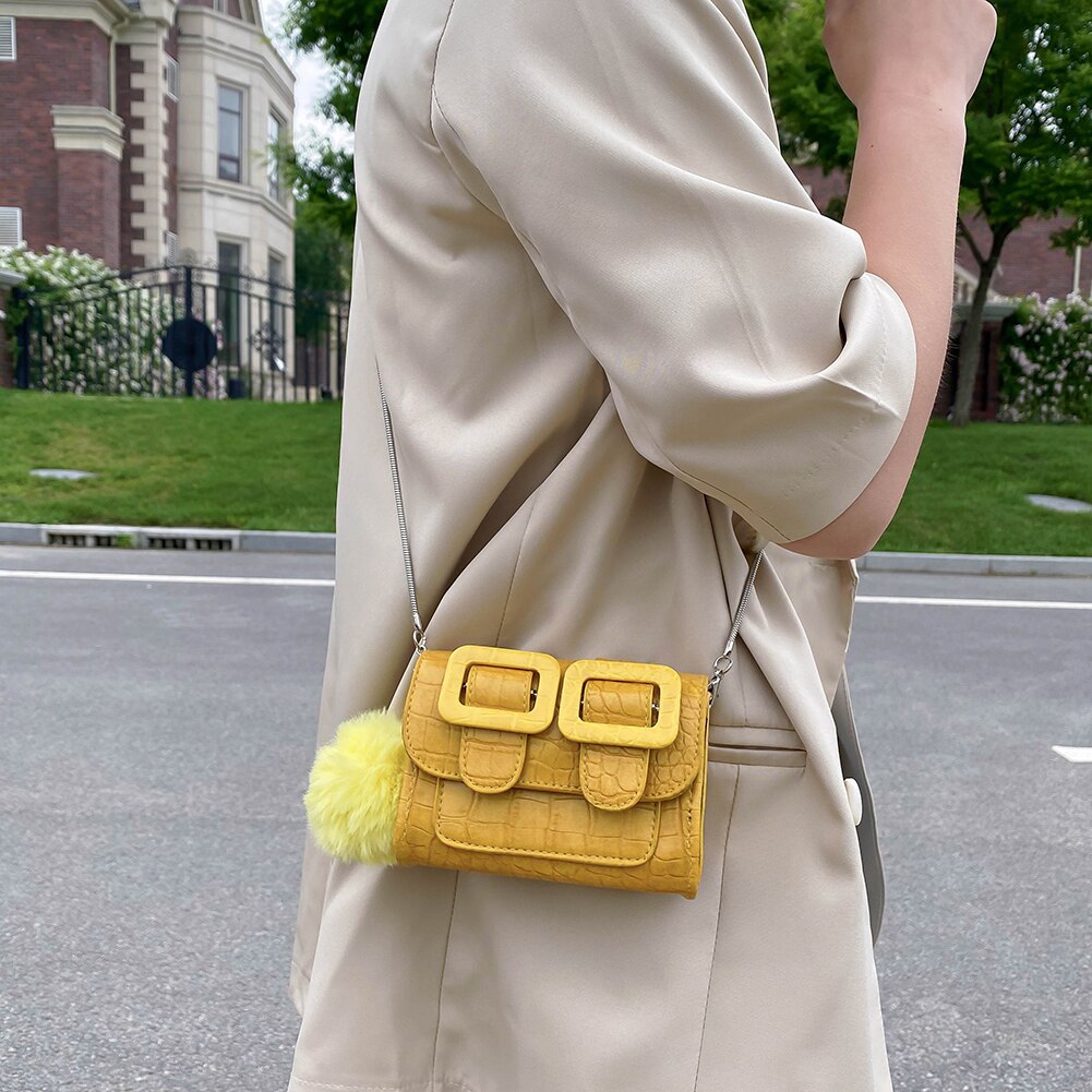 Mini vierkante crossbodytas met krokodillenmotief, leren dameshandtas met ketting en schoudertas