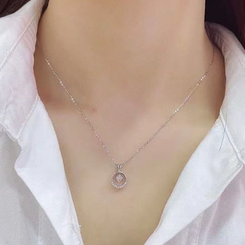 Huitan Mode Ronde Cirkel Hanger Ketting Met Witte Zirconia Delicate Vrouwen Accessoires Bulk Sieraden