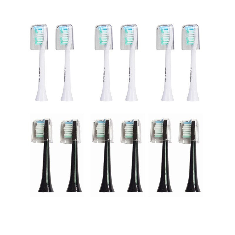 2 pcs Toothbrushes Head for Sarmocare S100 Ultrasonic Sonic Electric Toothbrush fit Digoo DG-YS11 Electric Toothbrushes Head: 6 black 6 white