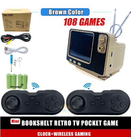 Consola de juegos Retro GV300 3,0, pantalla de visualización, mando inalámbrico Bluetooth 2,4G, 108 juegos integrados, bonito: GV300 Brown