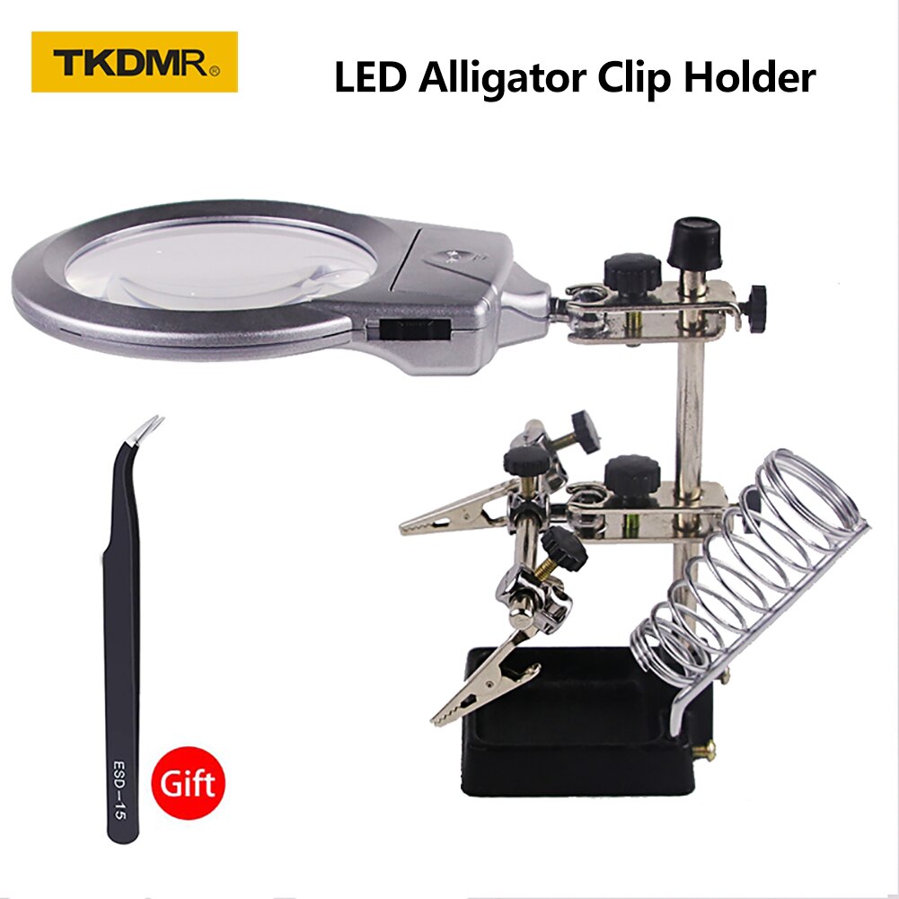 3 Hand Soldeerbouthouder Lassen Tool Met Verlichte Glazen Led Alligator Clip Houder Klem Helpende Hand Reparatie: FDJ00-3