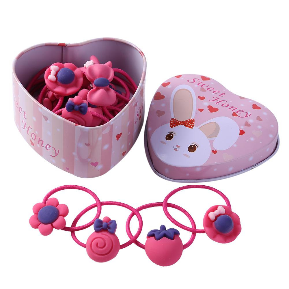 20 pièces/ensemble filles bandes de cheveux bandes de caoutchouc avec boîte mignon dessin animé enfants élastique bandeau infantile chouchous chapeaux enfants bandeau: Rose Red