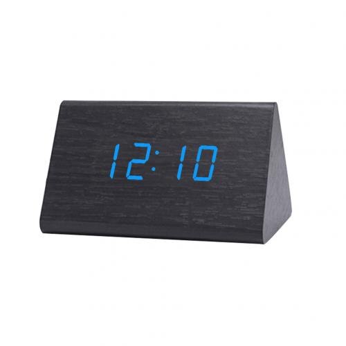 Digital Wooden USB LED Night Light Alarm Clock Thermometer Display Timepiece: Kurogi Blue