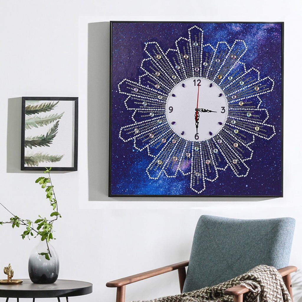 Horloge à faire soi-même, broderie 5D diamant, peinture, perceuse, partie spéciale, décor artistique mural pour la maison: Dark Blue