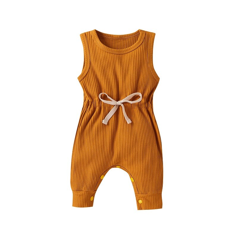 0-18M Pasgeboren Baby Jongen Meisje Mouwloze Effen Kleur Katoen Romper Jumpsuit Een Stukken Zomer Kleding: YELLOW / 3M