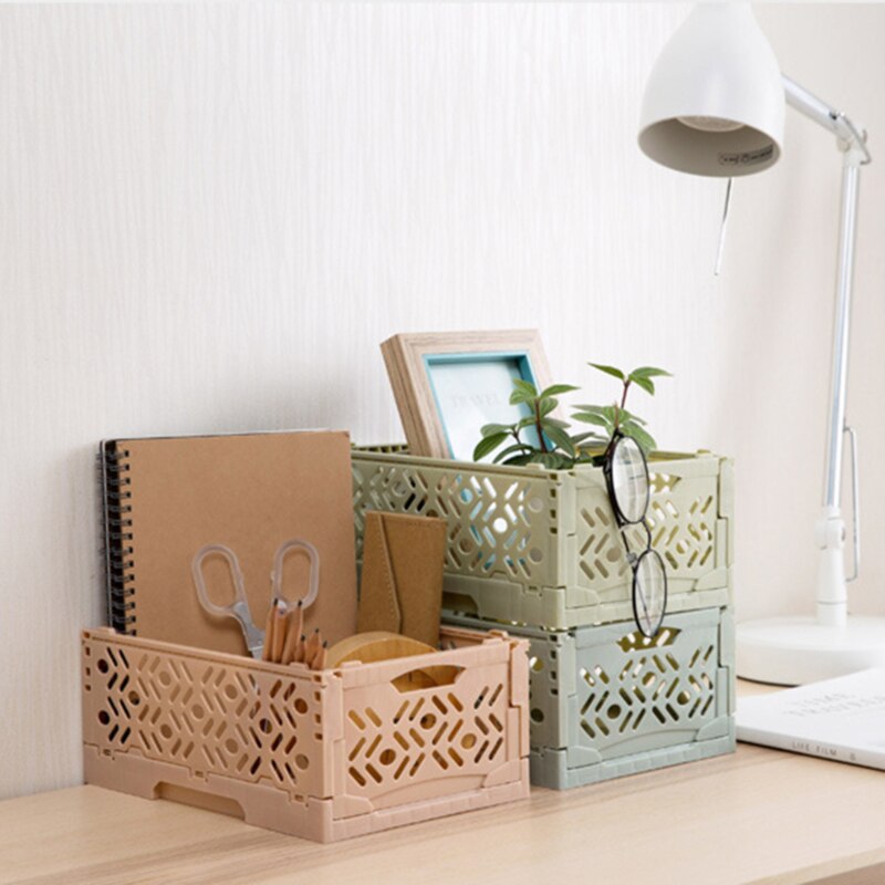 Plast skrivbord förvaring korg diverse lagringslåda fällbar stapelbar skrivbords makeup arrangör badrum sovrum förvaringsväska
