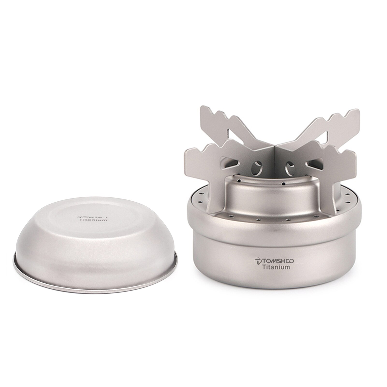 TOMSHOO Portable Mini Titanium Alcohol Stove with Lid Cross Stove Stand Rack Outdoor Camping Backpacking Cooking Alcohol Stove: with Lid Rack 3
