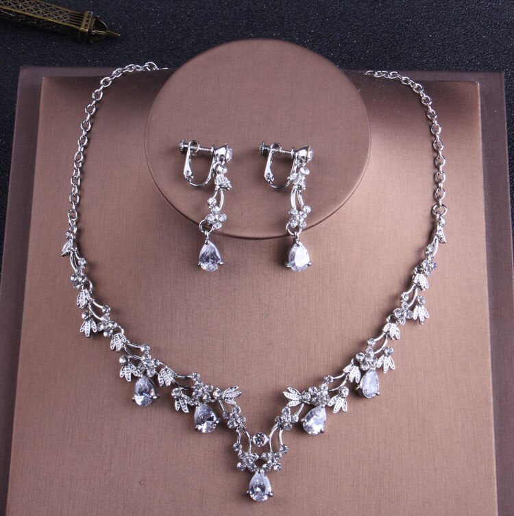 Collier et boucles d&#39;oreilles en zircon, gouttelettes d&#39;eau de style coréen, décoration pour mariage