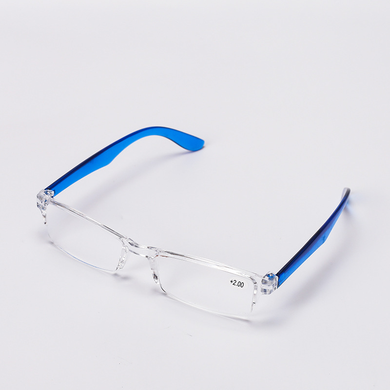 Ultralight Transparent Frame Reading Glasses Portable Patchwork Presbyopia Eyeglasses Diopter +1.0 To +4.0: Blue / +250