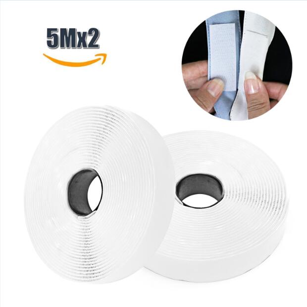 5M * 2 Klittenband, Zelfklevende Plakband, zware Haak Lus Tape Herbruikbare Dubbelzijdig Plakband 20Mm: White 5Mx20mm