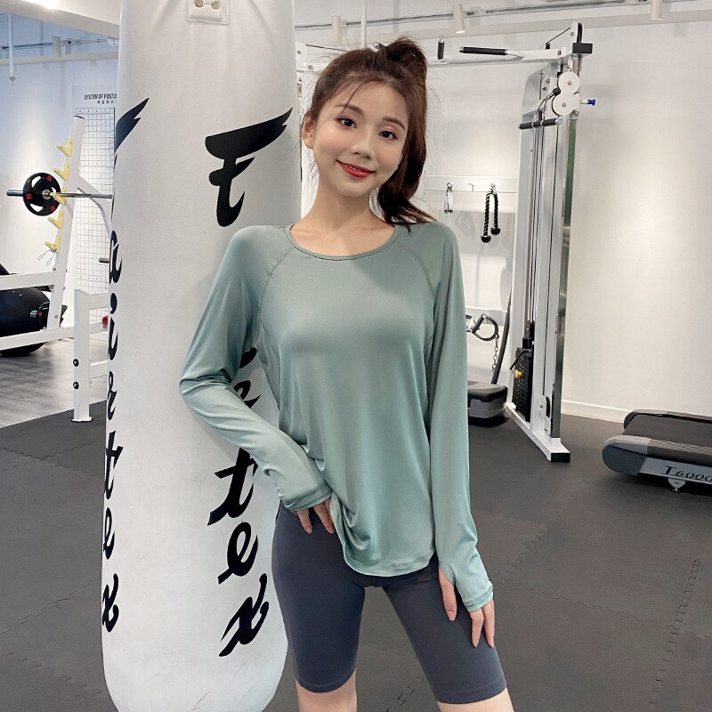 Blazer-saison, langarm, größere größen, dünne yoga-kleidung, lockere laufkleidung, schnelltrocknende damen-t-shirts, sportkleidung: Grün / Asiatische größe s