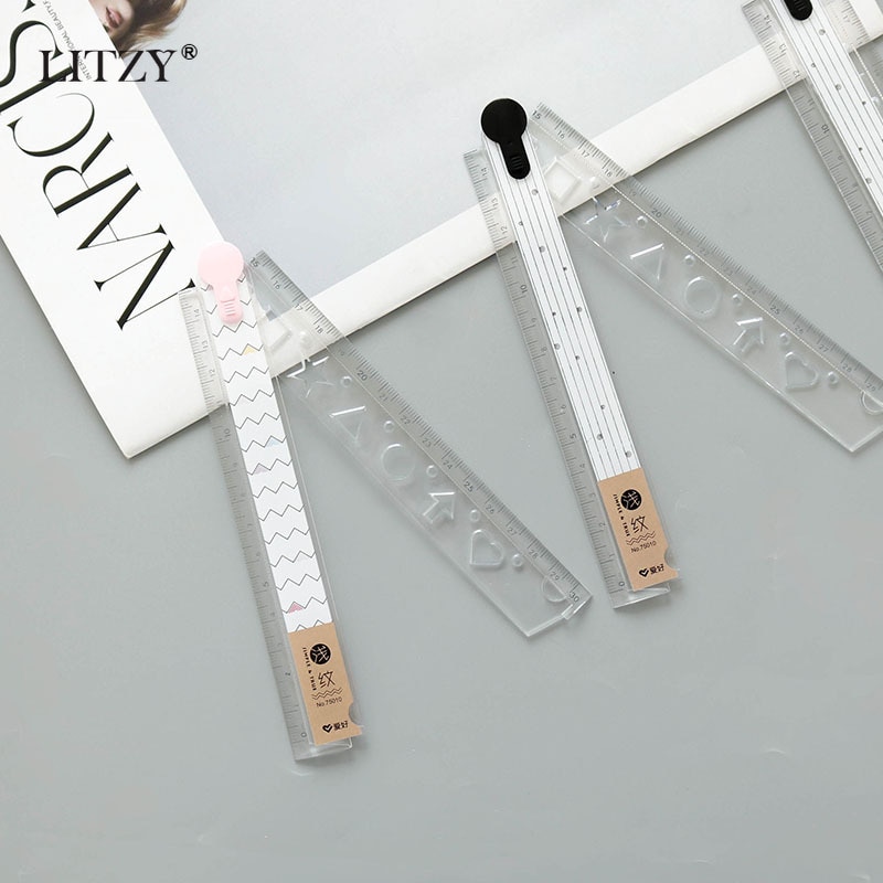 LITZY 1pcs Simple Foldable Rulers 30cm Cute Bookmark Kawaii Geometric Plastic for Office School Ruler Stationery Supply