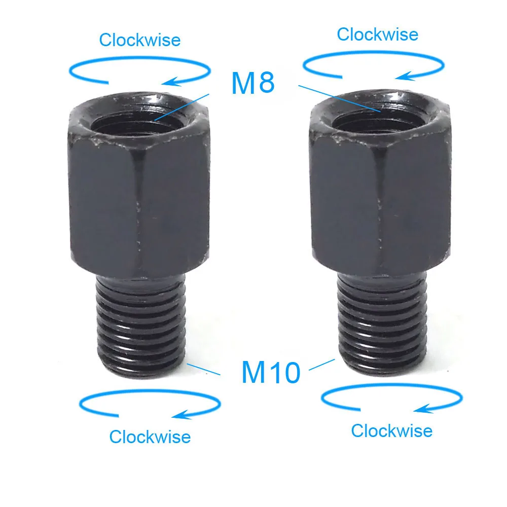 1 Paar schwarze Motorrad-Spiegeladapter M10 10 mm M8 8 mm Rückspiegel Umwandlungsschraube Ich bin Uhrzeigersinn Anti-Uhr Rechts-Verknüpfungen-Gewinde: Silber