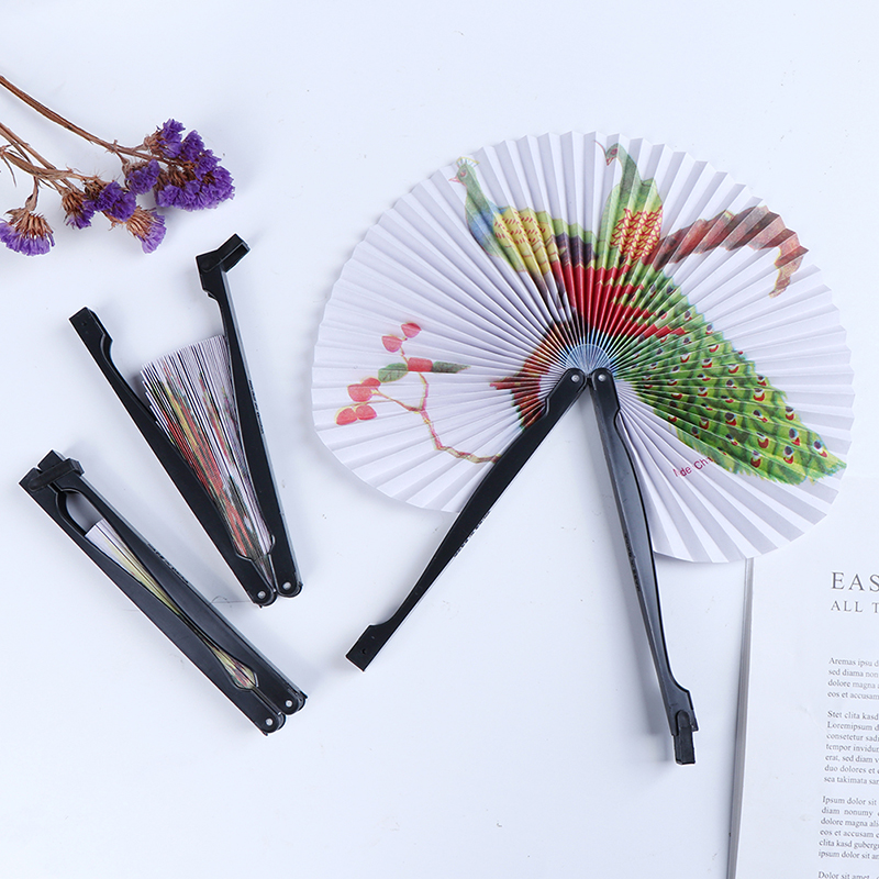 Pocket Folding Hand Fan Round Circle Printed Paper Party Decor Decorative Fan Chic Female Handheld Fan Chinese