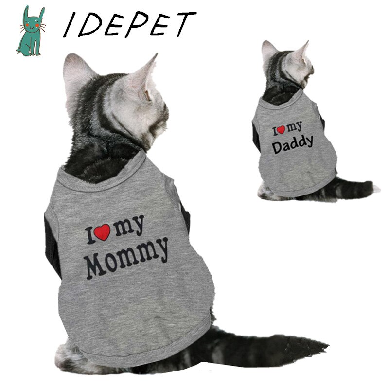 Gato do amor roupas de algodão pet t camisas roupas para gatos gatinhos colete pequeno cão roupas mamãe papai colete gatos roupas para animais de estimação 35s1