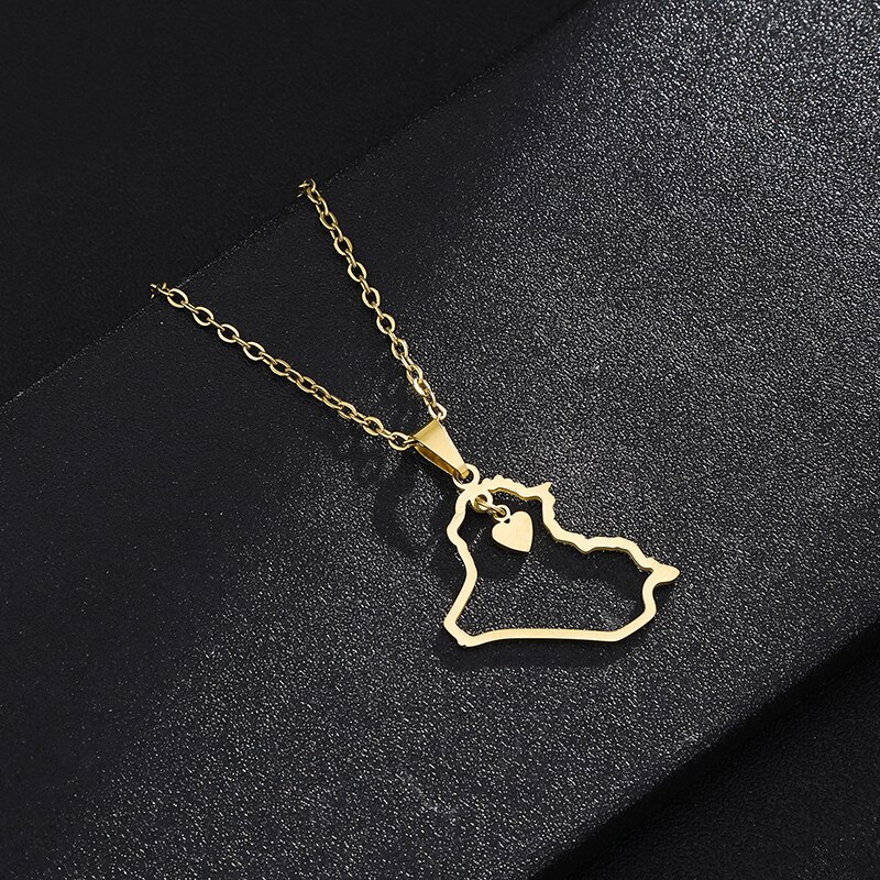 Stainless Steel Heart/Cross Republic Of Iraq Map Pendant Necklace Gold/Steel Color Iraqi Men Women Ethnic Jewelry