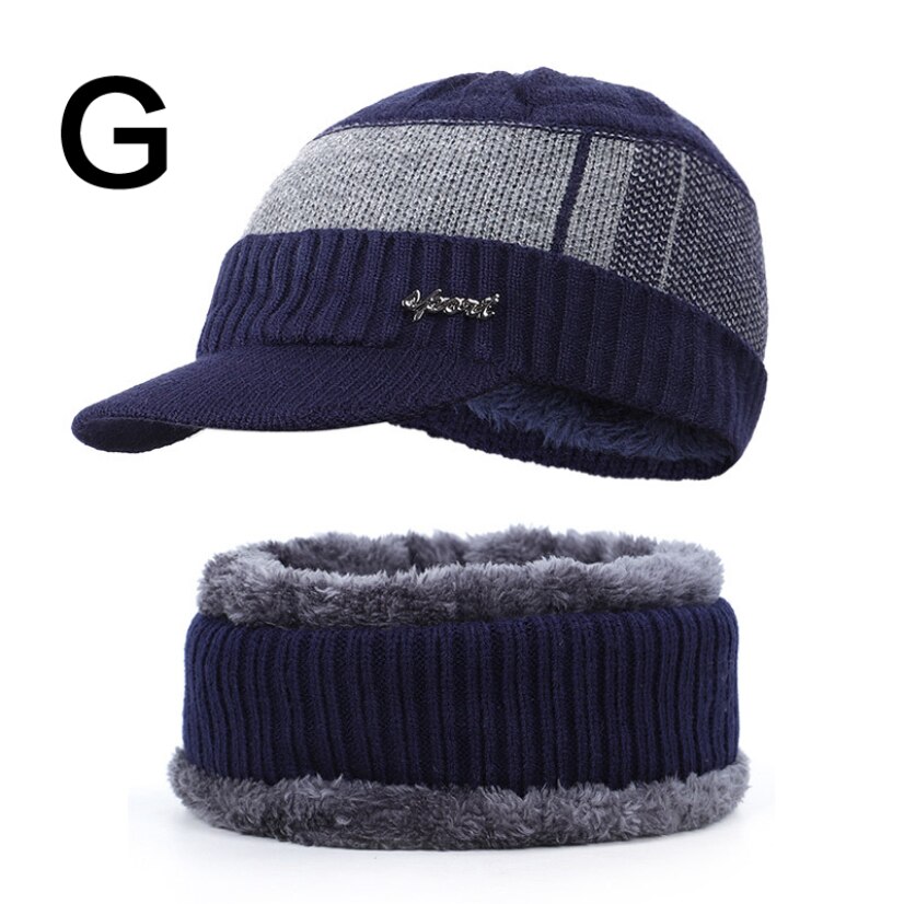 Gorros tejidos nuevos para hombre, gorros gruesos para exterior, gorros cálidos para otoño e invierno, gorros de terciopelo de punto para hombre, conjuntos informales de dos piezas: G