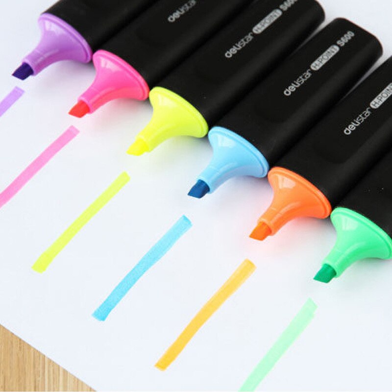 1pc Deli Highlighter Art Drawing Office School Supply Stationery Markers Pen Fluorescent Bright Children Graffiti Pens 6 Colors