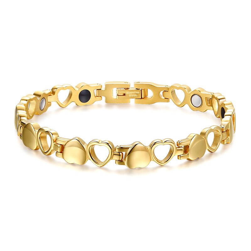 Modyle Healthy Care Magnetic Bracelets Bangles Gold-color Heart Stainless Steel Women Female Jewelry: 80422