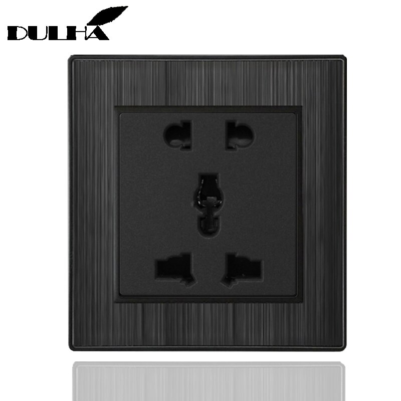 Black 5 Pin Wall Power Socket Satin PC 10A Multifunction 5 Holes Wiring 110-250V Universal Electrical Plug Outlet