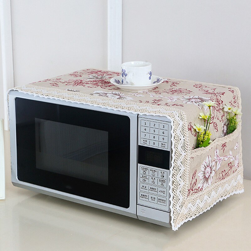 Household Kitchen Microwave Cover Linen Fabric Dust-Proof And Oil-Proof Microwave Oven Protective Cover Kitchen Accessories: red-white flower