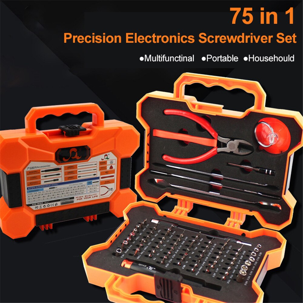 Juego de destornilladores electrónicos profesionales 75 en 1, Kit de herramientas de reparación con alicates de tijeras para iPad Smartphone, reparación de tabletas por ordenador