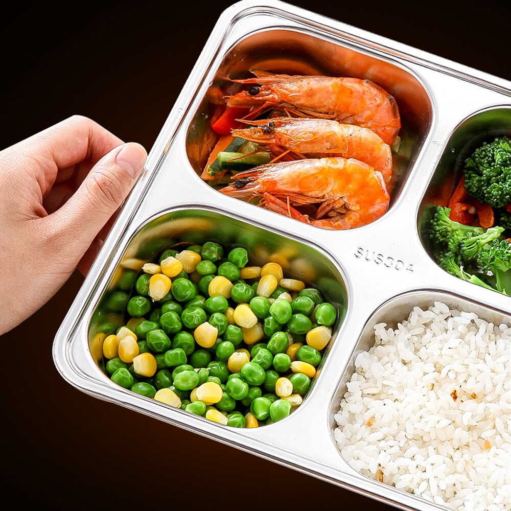 18/8 Stainless Steel 2/3/4 Section Divided Dinner Tray Meal Dish Lunch Box Plate Fast Food Containers for Students Staffs Worker