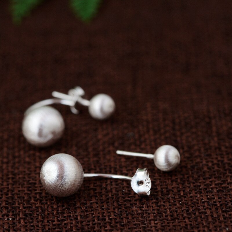 V.YA-pendientes de tuerca de doble cara para mujer, de Plata de Ley 925, aretes de bola redonda cepillada, joyería de