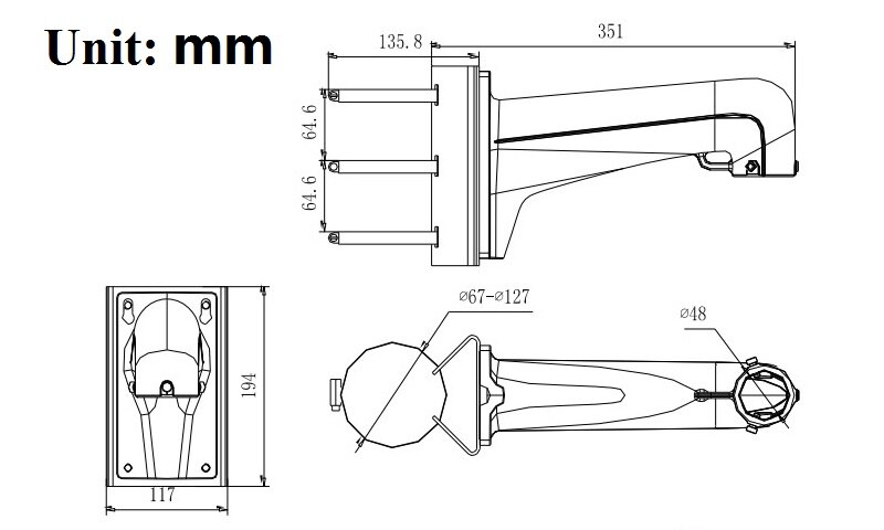 DS-1602ZJ-POLE PTZ camera Vertical Pole Mount Bracket with junction box For Speed Dome PTZ Camera, DS-1602ZJ