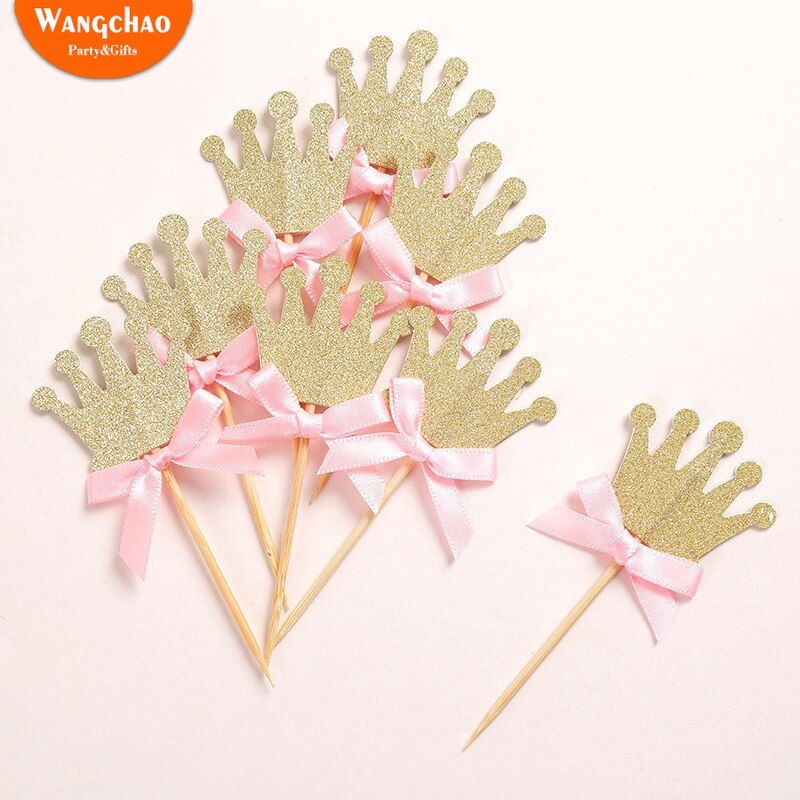 12 st rosa prinsesskrona cupcake toppers barn tårta topper festtillbehör grattis på födelsedagen bröllopsfest dekoration tillbehör