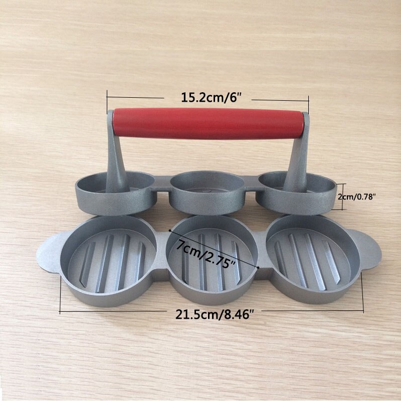 3 spor hamburgerpresser burgerpress maker patty trykk hamburger grille bbq parti maker kjøttpai trykk kjøkkenverktøy dia 2.5 ''