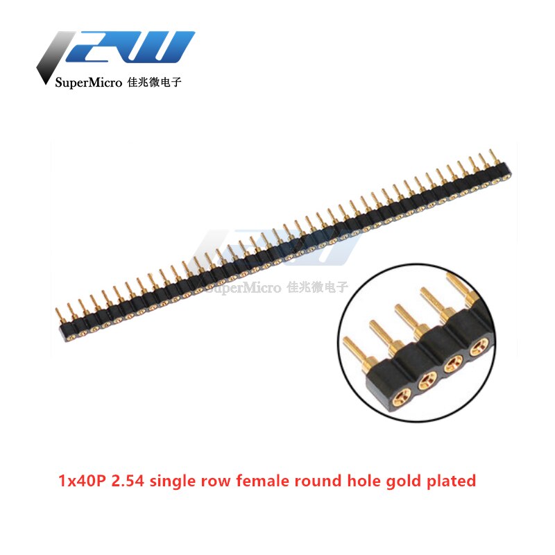 5pcs Round hole pin header 2.54mm pitch row female single row 1*40p double row 2*40p double row pin round pin gold plated: 1row female gold